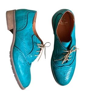 Embassy London Women’s Turquoise Leather Wingtip Brogue Oxford Shoes Size 39